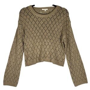 Z‎ Supply Makenna Cropped Sweater Sz S Pointelle Diamond Knit Neutral Minimalist